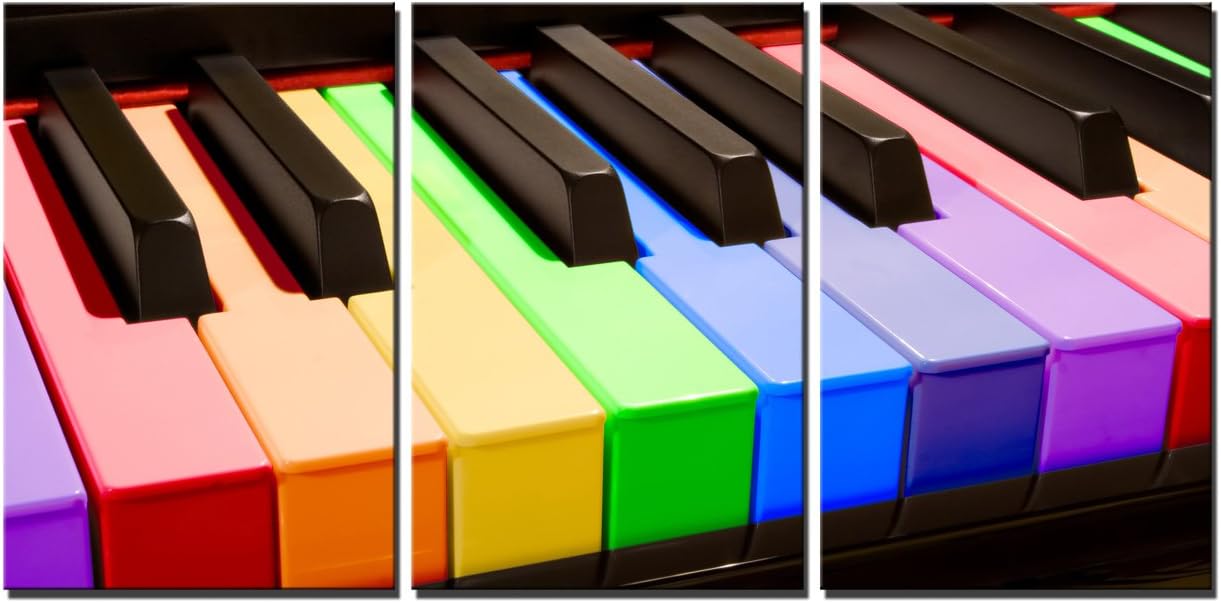 XGATML Yin Art 3-Panel Split Canvas Print Wall Art Set - Rainbow Color Piano Keys Triptych - 12x16 Inch