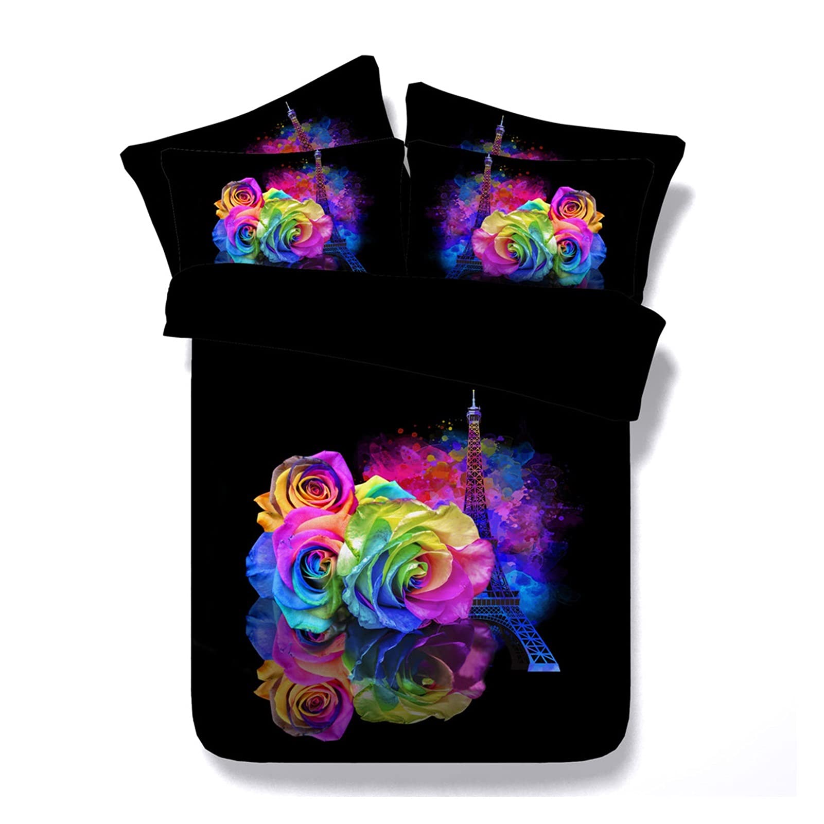 Parure de lit Flora housse de couette et taies d'oreiller motif romantique rose et noir