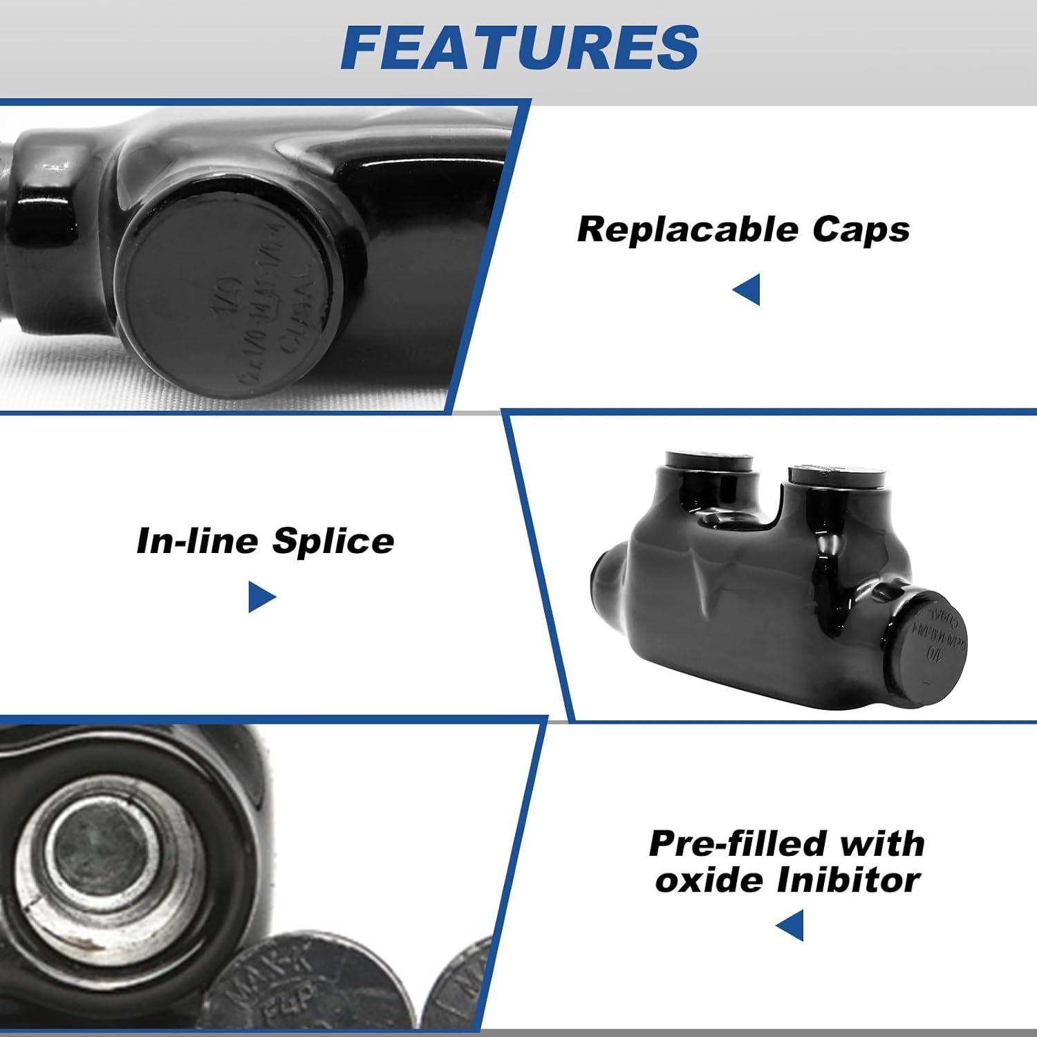 Black Insulated in-Line Splice Alumiconn Connector 2 Set Screws - 1/0-14 Wire Range - 3/16 Allen Hex - Pre-Filled with Oxide Inhibitor, Rubber Vinyl Coating, 6061-T6 Aluminum CU9AL, (15 Pack)