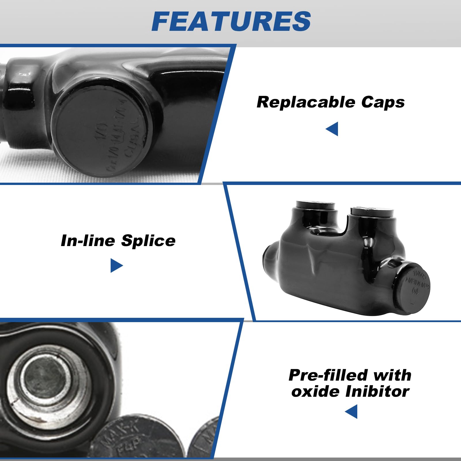 Black Insulated in-Line Splice Alumiconn Connector 2 Set