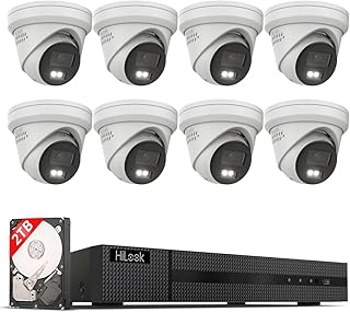 HiLook® by HIKVISION Überwachungskamera Set 8X 8MP 4K Turret PoE mit KI Personen und Fahrzeugerkennung und Hybrid Light Nachtsicht wetterfest IP67 NVR 8CH 2TB HDD App Steuerung Plug and Play