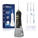 H2ofloss Water Dental Flosser Teeth Pick -Portable Oral Irrigator with 5 Modes, Rechargeable IPX7 Waterproof Orthodontic Teeth Cleaner Pick Cordless for Home Travel-300ml Water Tank Gold