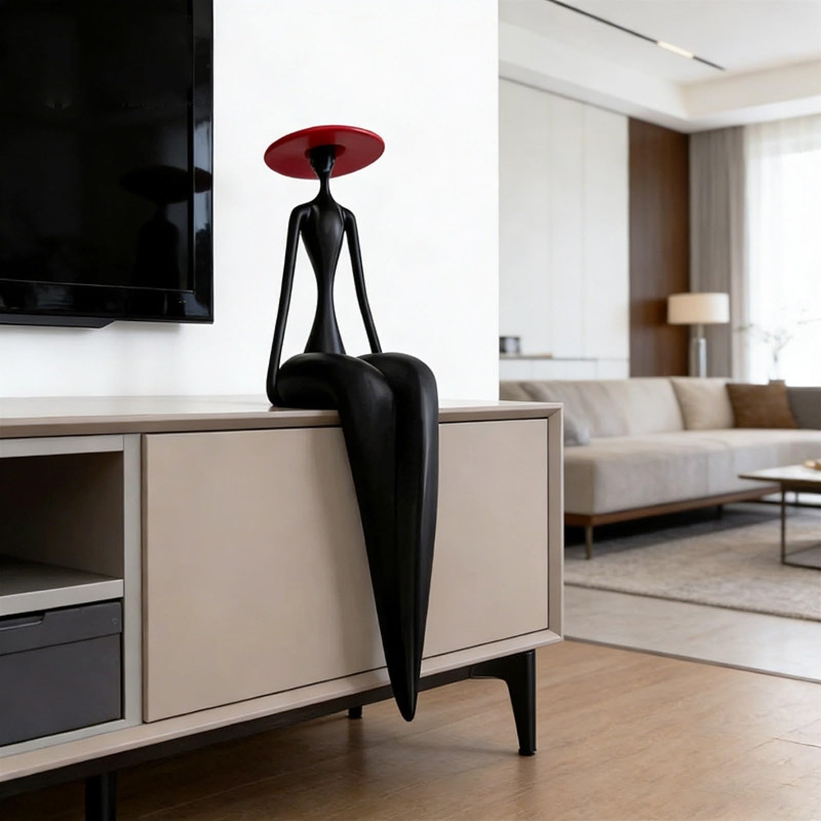 Figura Decorativesina Negra Elegante, Abstracto, Adorno Mujer con Cuerpo Alargado, parecibidor, S