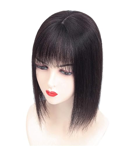 Miniatura 2 de Susanki Peluca de cabello humano con base de seda de 4 x 4.7 pulgadas, con clip de flequillo, peluca para mujer, 10 pulgadas, color negro