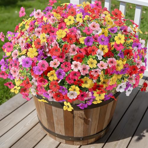 Alupssuc 24 Bundles Artificial Flowers for Outdoors Decoration, UV Resistant Silk Faux Daisy Flora Spring Fake Plastic Plants Greenery for Outside Indoor Yard Home Porch Window Box Decor, Mix 6 Colors