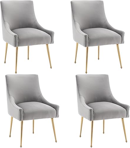 Miniatura 31 de Juego de 2 sillas de comedor, modernas sillas de comedor de terciopelo con patas doradas, sillas decorativas tapizadas para sala de estar, Azul