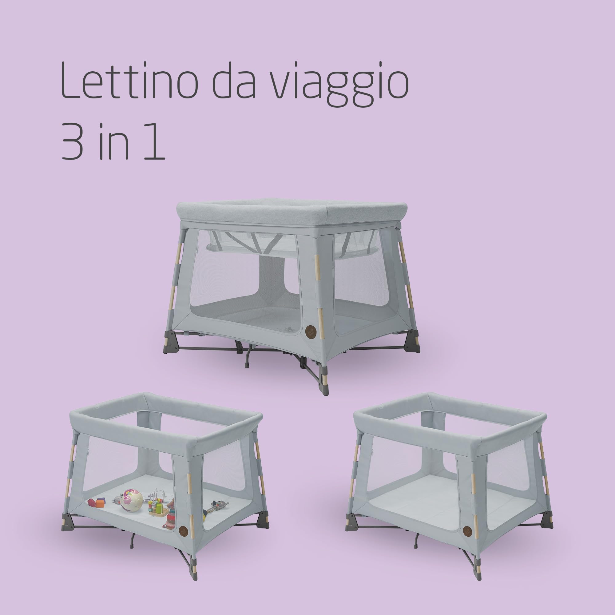 Maxi-Cosi Swift 3 in 1 Lettino da viaggio neonato, box bambini, 0-3.5 anni, fino a 15 kg, Culla Neonato, materassino 2 in 1, ultraleggero, chiusura in 1 secondo, borsa da viaggio, Beyond Grey