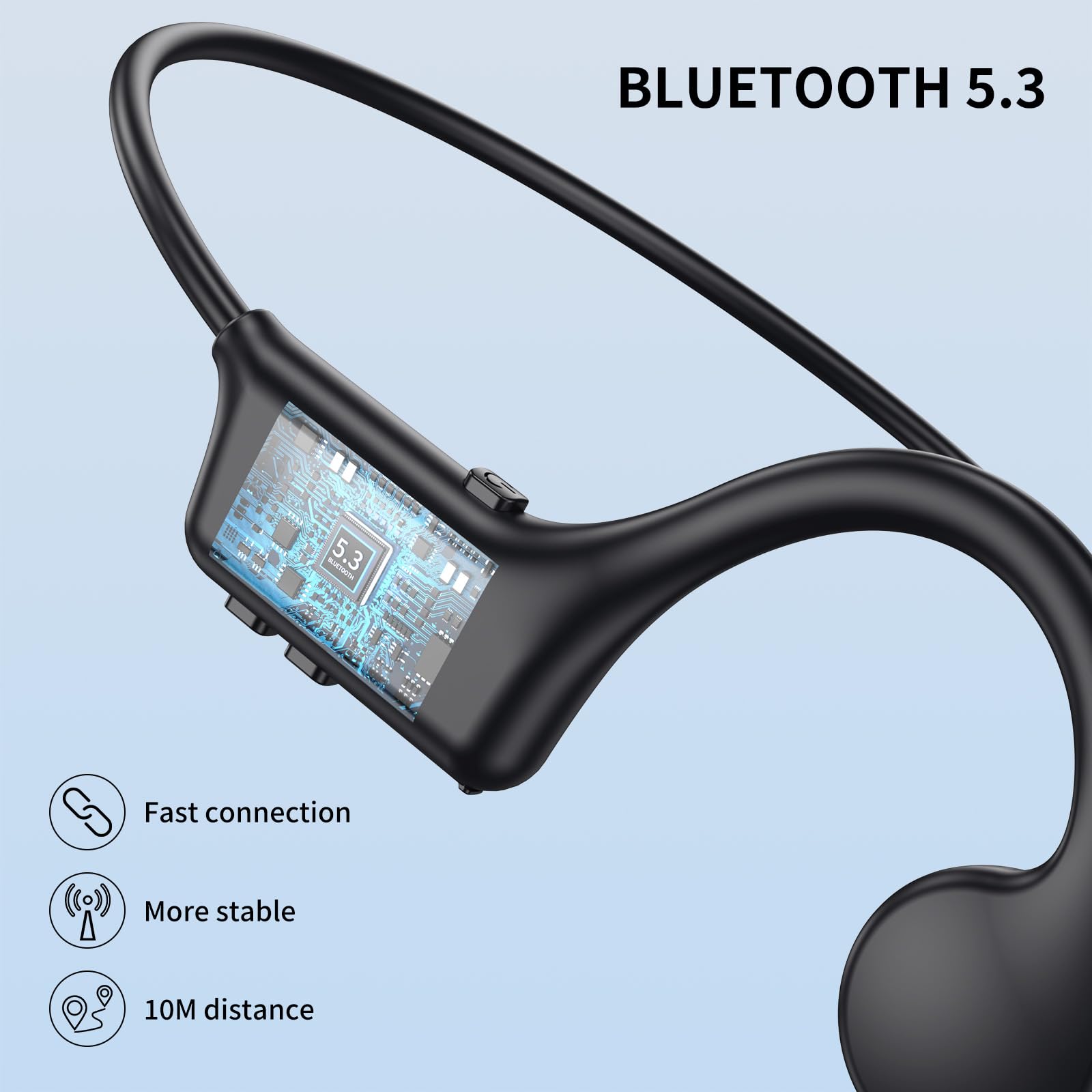 Casque Conduction Osseuse Bluetooth, Écouteur Conduction Osseuse Sans Fil Oreilles Ouvertes avec Micro, Open Ear Sport Étanche Conduction Casque pour Course à Pied, Sport, Cyclisme, Fitness (Noir)