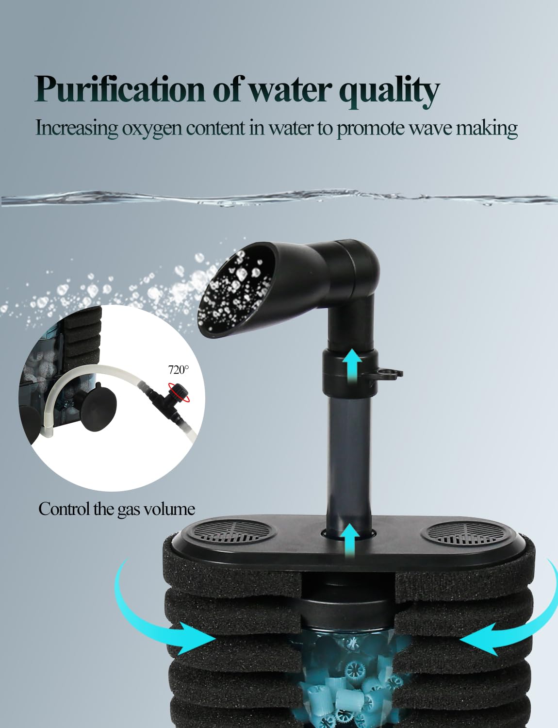 UPETTOOLS Aquarium Filter Sponge Filter, Submersible Fish Tank Filters Built-in Fluidized Bed and Bio Balls, Aquarium Air Driven Filter with Airline Tubing for 10-30 Gallon Fish Tanks - image 4