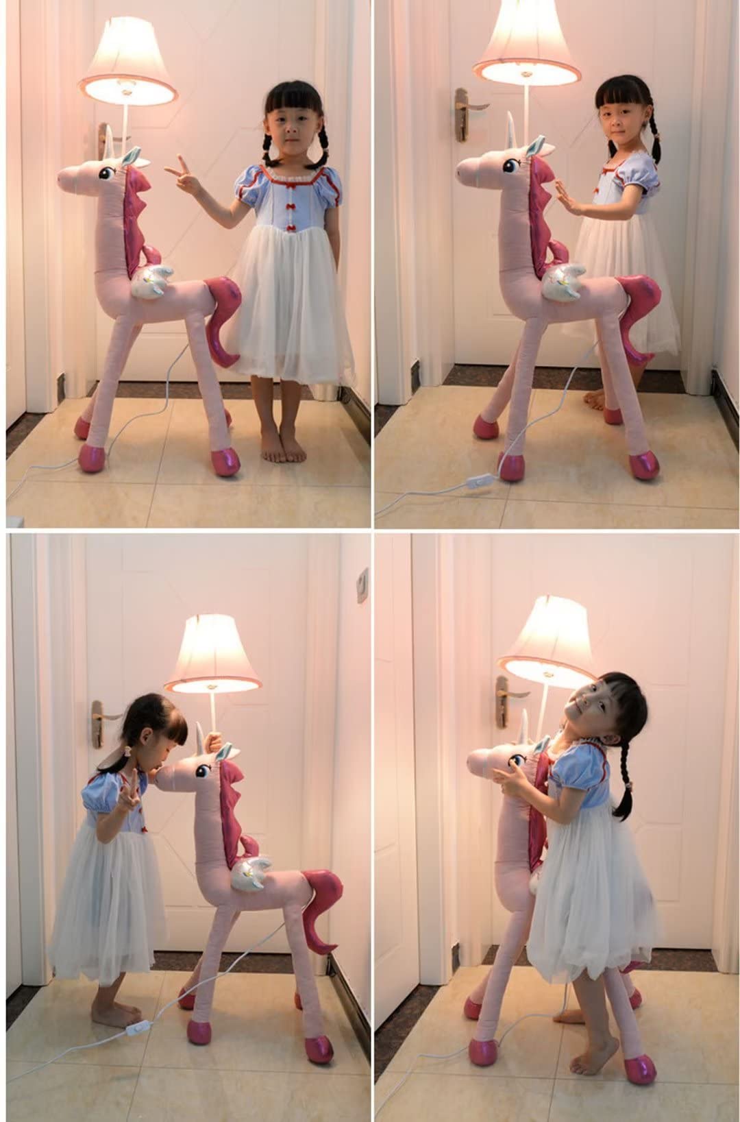Lampadaire licornes dessinées, lampe sur pied modèle animal mignon avec abat-jour en toile, lampe de chevet pour chambre d'enfant, éclairage décoratif, support de lampe E27, bouton poussoir
