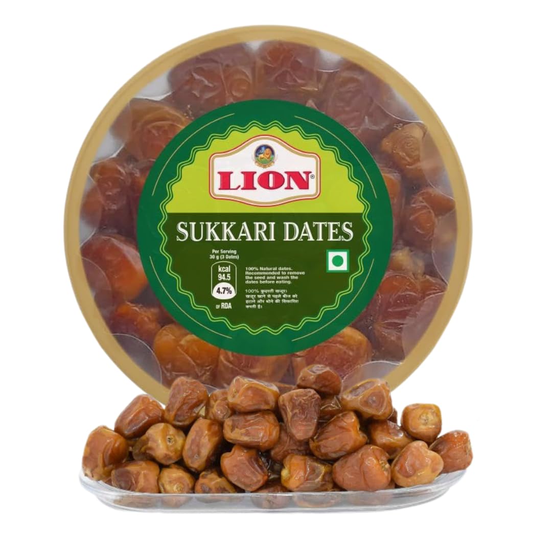 Lion Dates Premium Sukkari Dates, 1kg - Sweet, Soft, Moist, 100% Natural, No Added Sugar, High Fiber, Nutrient-Rich, Snack, Energy Boost, Fresh Quality (1000g)