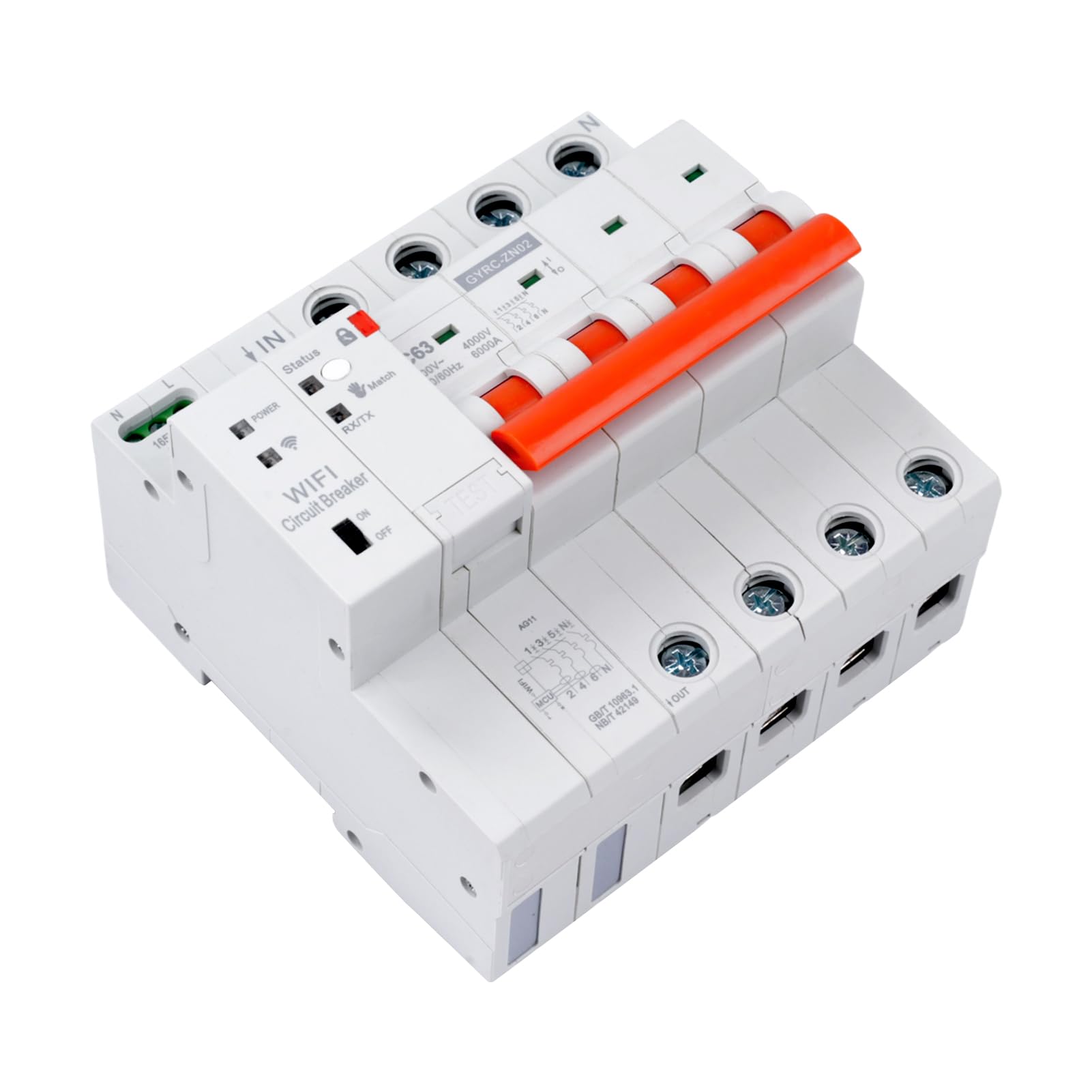 Jadeshay Disyuntor Inteligente WiFi,4P 63A Interruptor Inteligente Rearme Automatico Interruptor Magnetotermico con Protección contra Sobretensión Sobrecarga,WiFi Control Remoto via Tuya o Smart Life