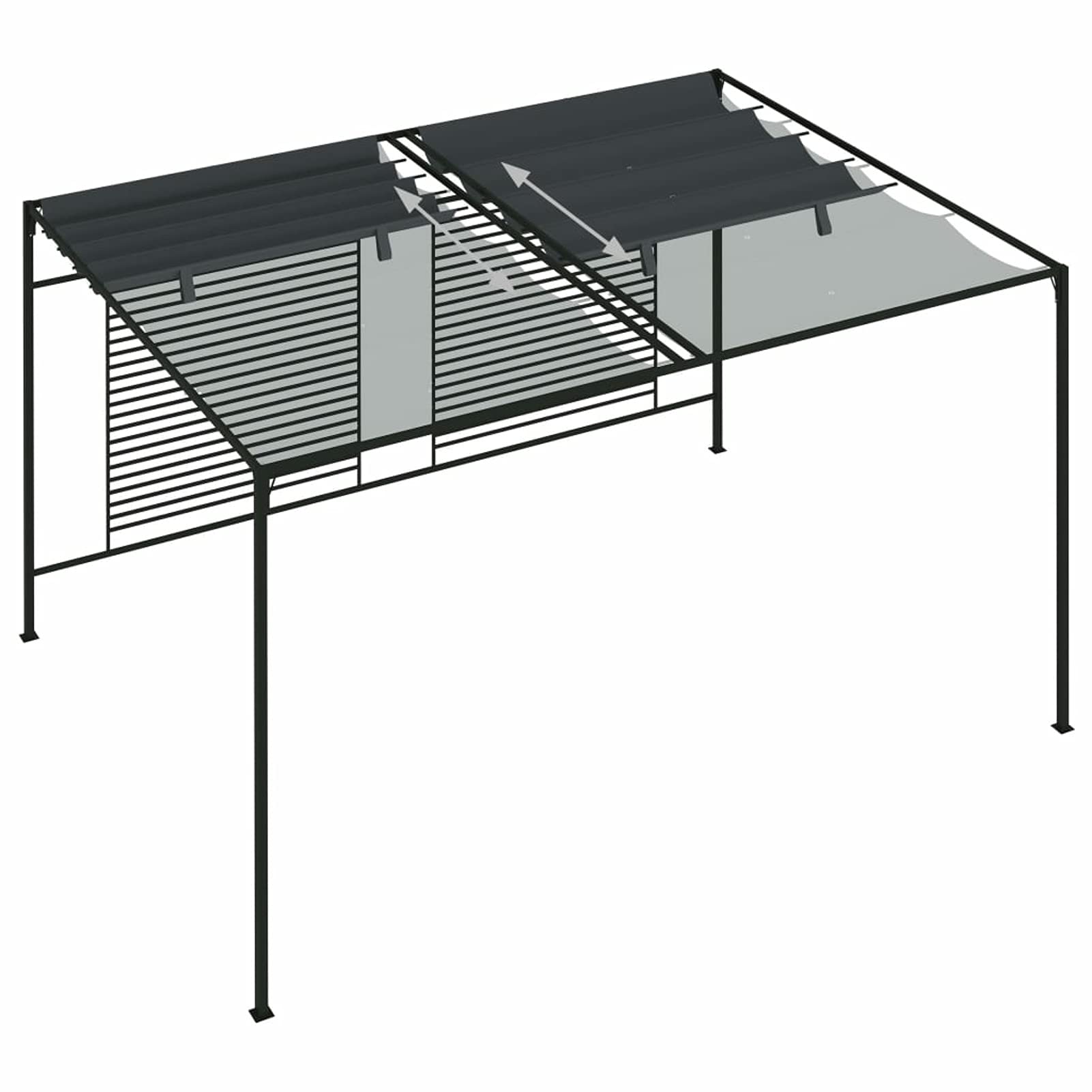 Festnight Pérgola de Jardín 400x300x233 cm, Cenador con Techo Retráctil, Pérgola con Toldo para Patio Terraza, Cenador de Metal y Tela Resistente al Agua y a UV, Gris Antracita