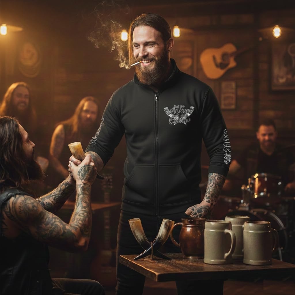 Jacke mit Stehkragen S-XXXL, Met Saufen Wotan Odin Wikinger Freundschaft Böhse Tattoo Fan