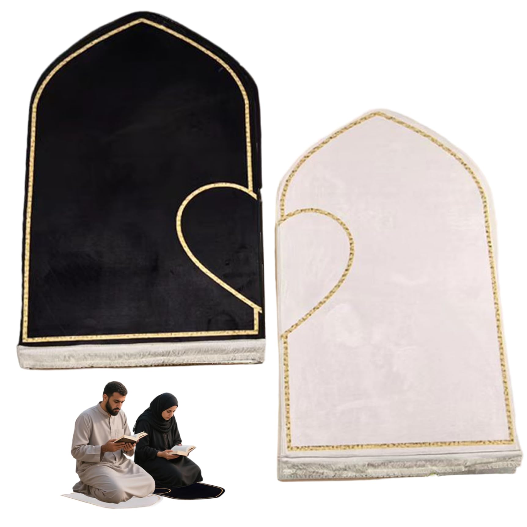 1 paire de tapis de prière musulmane à motif cœur avec pompons, portable, antidérapant, lavable en machine, 109,2 x 71,1 cm