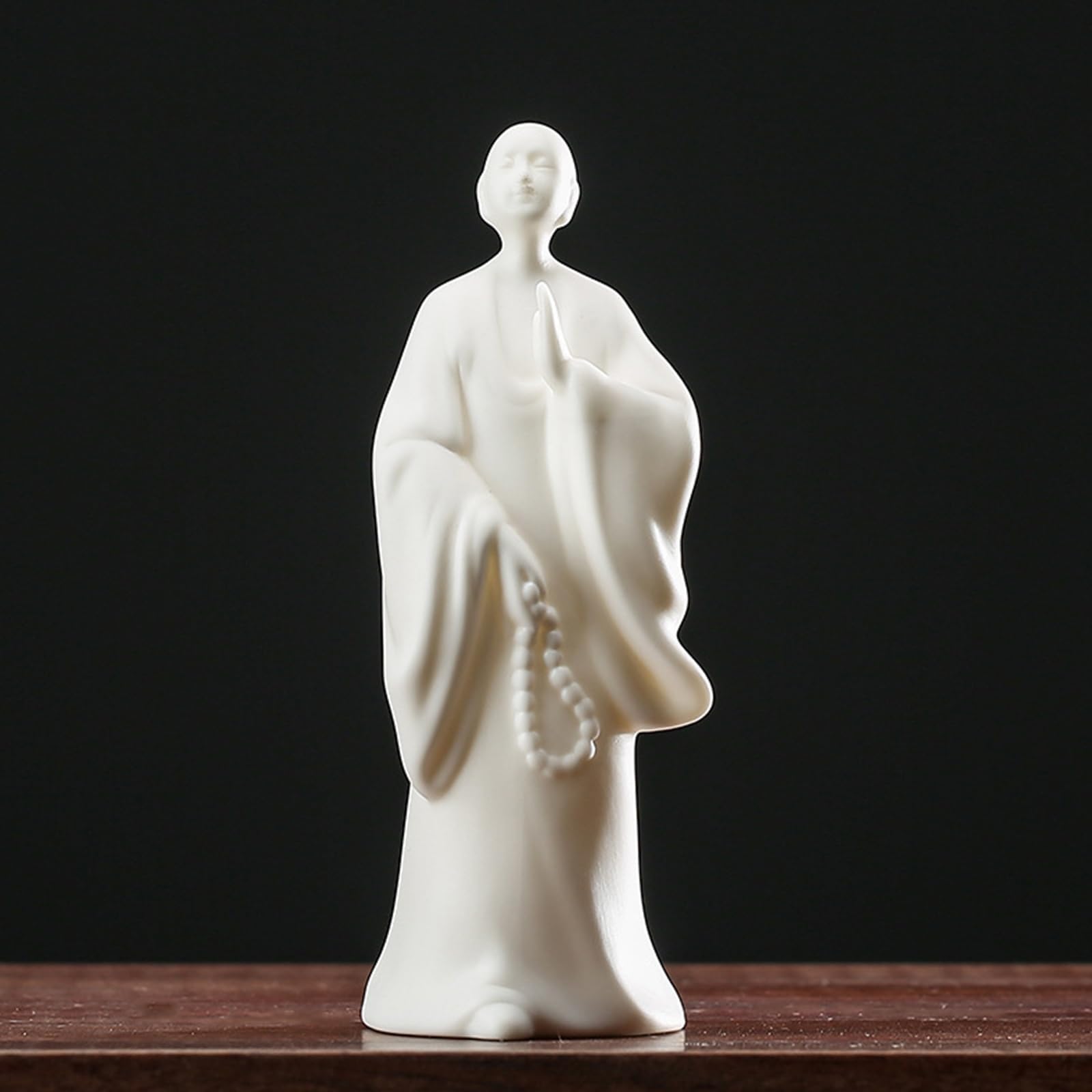 YUZDNM Creative Chinese Buddha Monk Statue, Meditation Buddha Beads Zen Monk Figure, 6.5" H White Ceramic Monk Crafts for Home Office Decor, Bonsai Decor Supplies(#b)