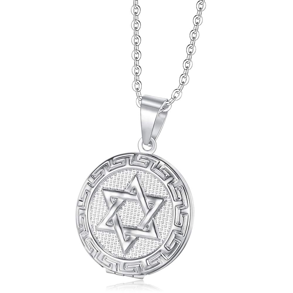 MIJNUX Personality Six-Pointed Star Heart-Shaped Pendant Ladies Phase Box Titanium Steel Necklace