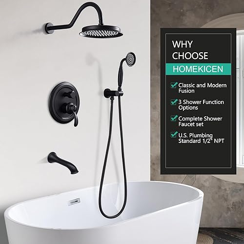 Miniatura 2 de Juego de grifos de ducha con boquilla de bañera sistema de ducha de lluvia antiguo, cabezal de lluvia de montaje en pared de 9 pulgadas y rociador