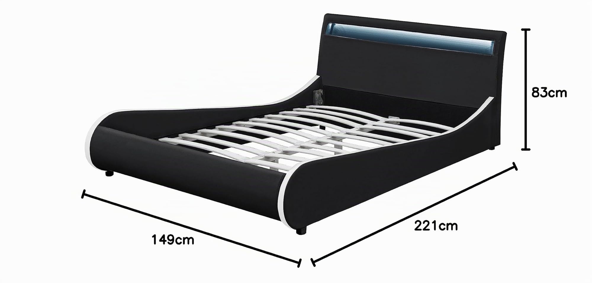 Corium Cama Elegante tapizada en Piel sintética - con Sistema de iluminación LED - 140x200cm (Negro)