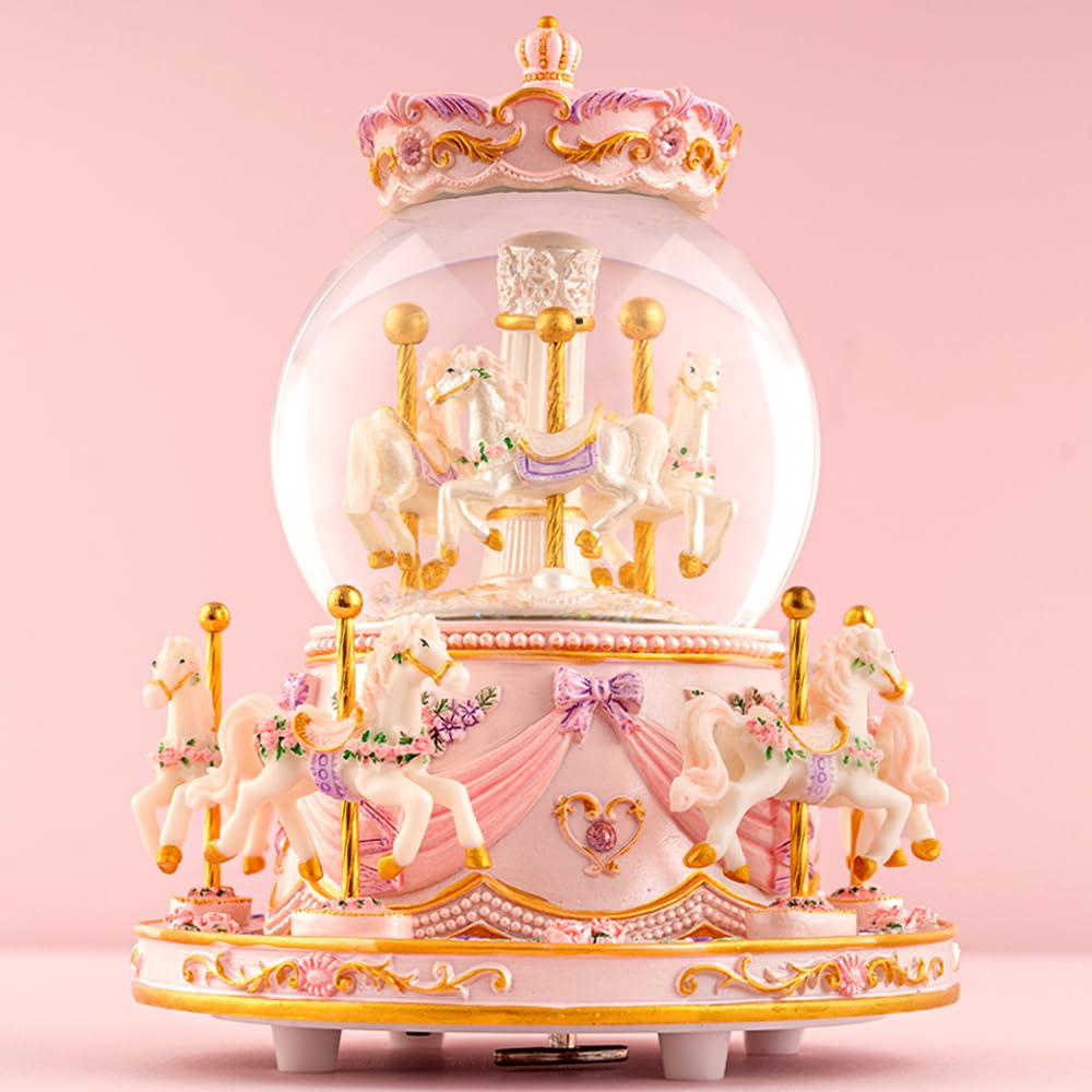 KISIVE Snow Globe You are My Sunshine Music Box Daughter Birthday Gifts for Women Girls Friend Sister, Christmas Xmas Valentine Snow Globe Granddaughter Carousel Horse Music Box Gifts (b) โ image 1