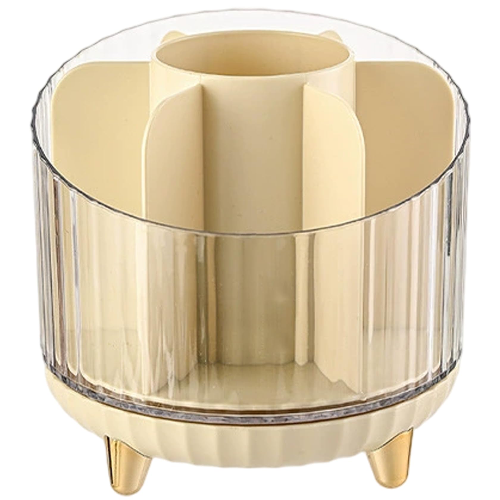 Uanqfegy Cream Rotating Makeup Brush Holder - Multi Compartment Cosmetic Organizer, Countertop Storage For Vanity Bathroom