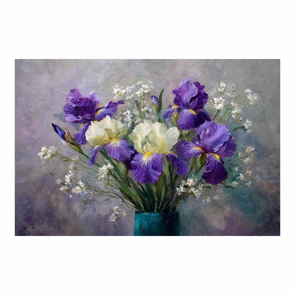 Hoqiu Multicolor Botanical Prints Purple Irises Floral Painting Artwork, Wall Decoration Living Room Bedroom Hallway Stairs Decoration.(Multicolor)-60X80cm Unframed