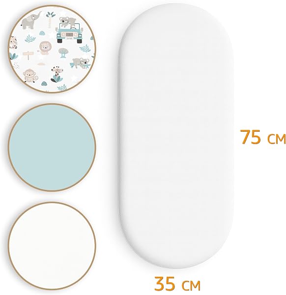 Lenzuola con angoli per passeggino Set di 3: 35x75 cm - 2 lenzuola + 1 coprimaterasso impermeabile - Accessori per lettino per culla co-sleeping carrozzina 35 x 75 - 2