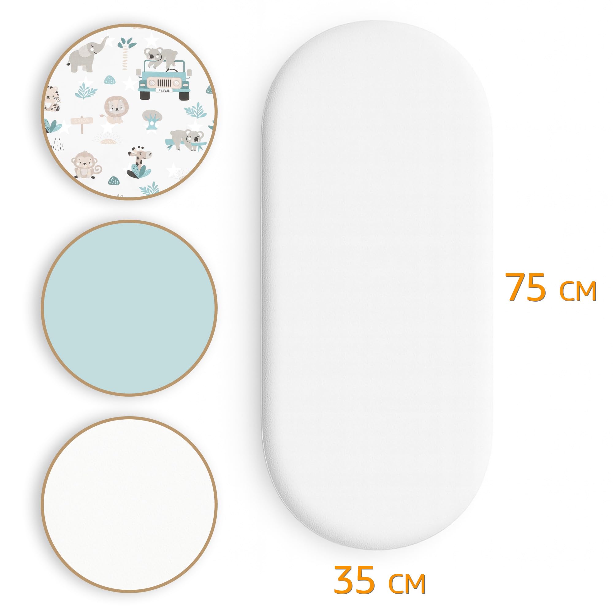 Lenzuola con Angoli per Passeggino Set di 3: 35x75 cm - 2 Lenzuola + 1 Coprimaterasso Impermeabile