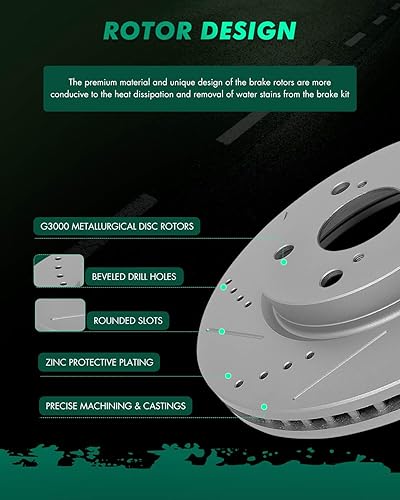 Miniatura 477 de Kits de frenos y rotores, rotores de freno SCITOO y 8 pastillas de cerámica para 08-12 para Chrysler Town & Country, 08-12 para Dodge Grand Caravan