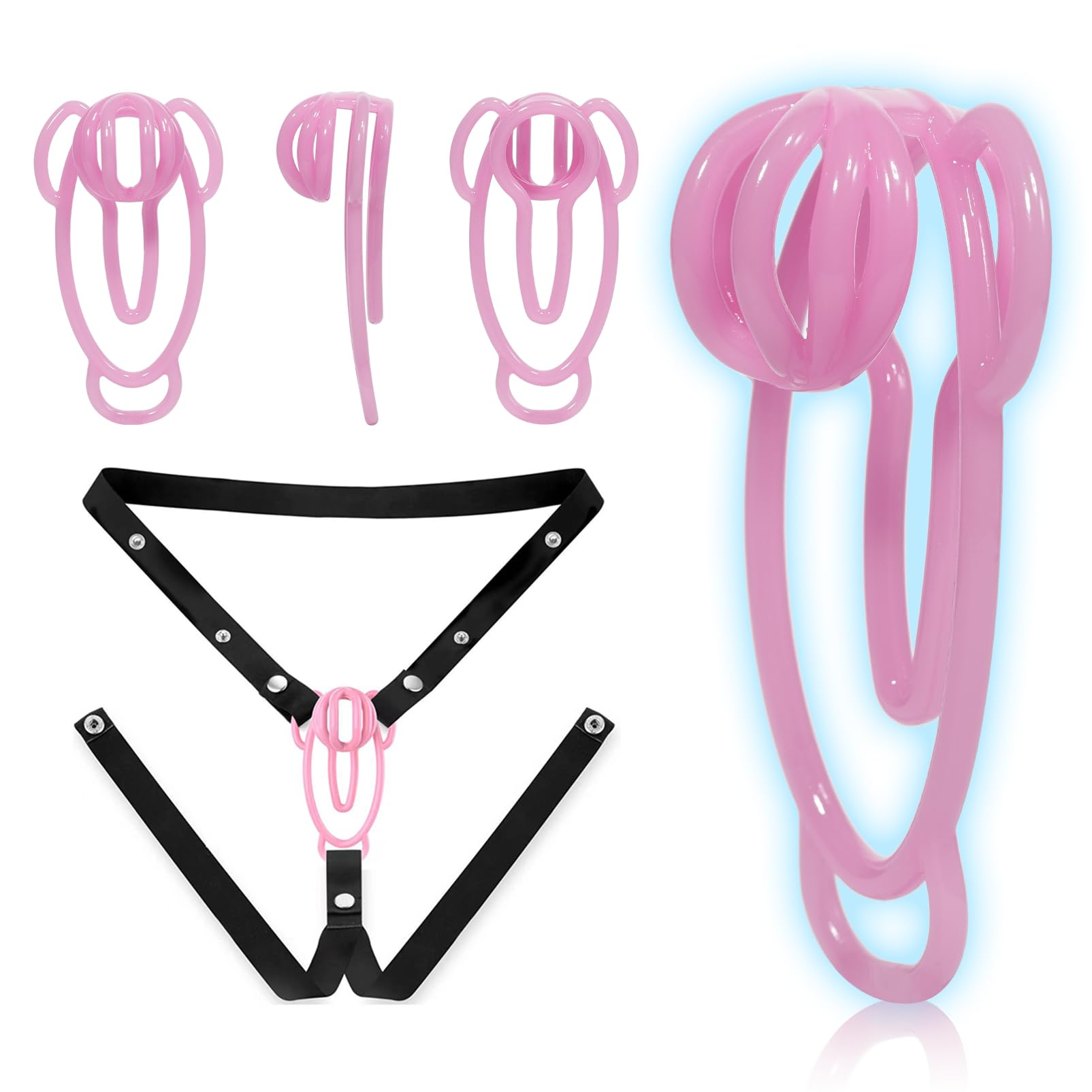 Chastity Cage hommes avec sangle auxiliaire réglable Ceinture de chasteté en nylon imprimée en 3D pour hommes Petit Sissy Cock Cage SM Esclave Bondage Sex Toys (Pink+Belt)