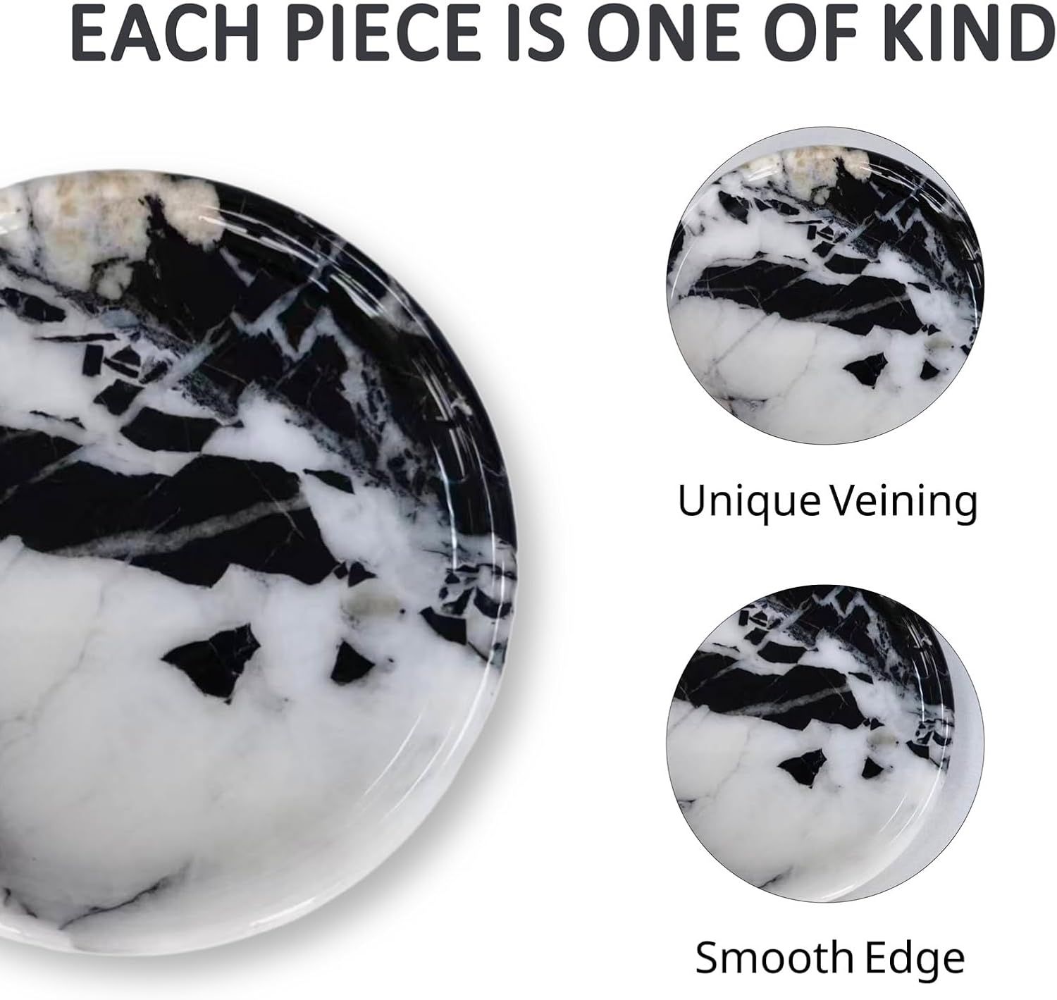 Round Natural Marble Tray Black & White 5.9'' Tray for Bathroom Kitchen Countertop Organizer Vanity Nightstand Home Decor