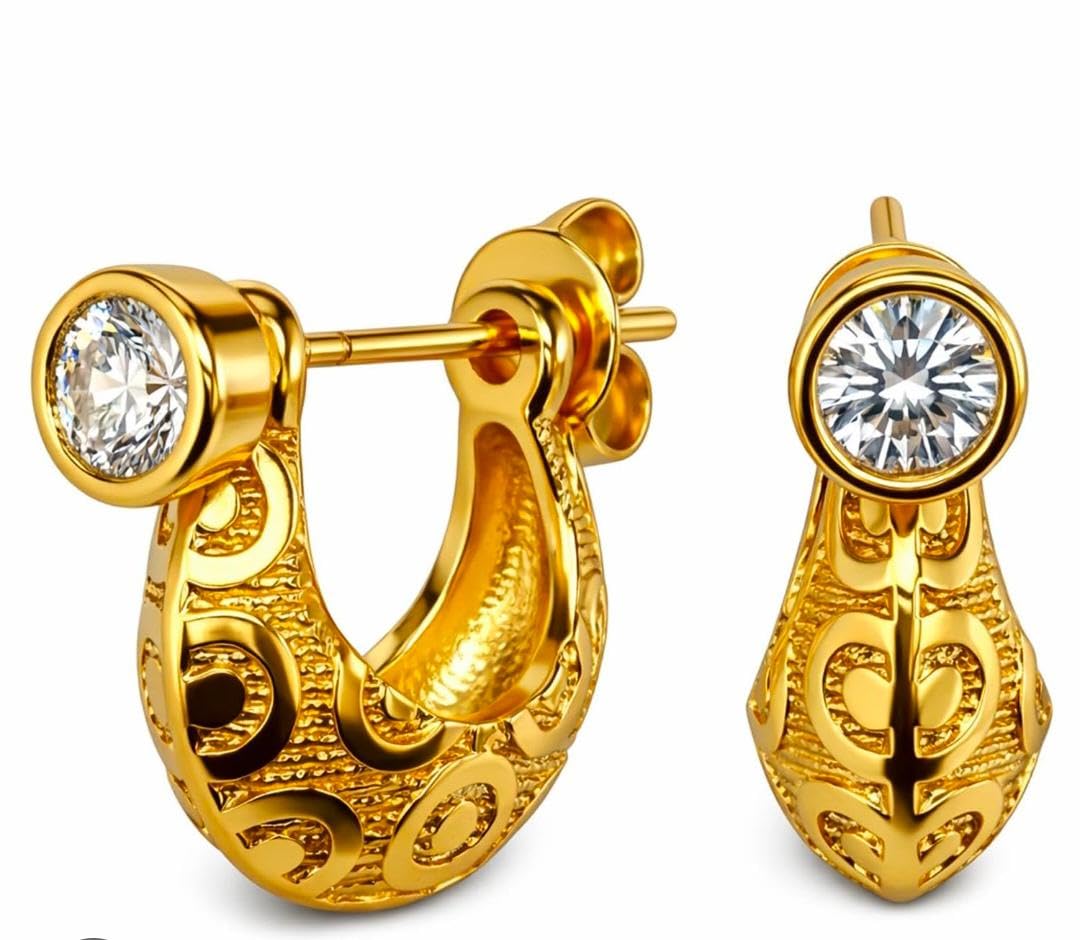 Anti Tarnish Crystal Stone Round Big Textured Design Kaju Bali Stud Huggie Hoop Ear Rings Piercing Kan Ki Baali Hoops Earrings For Men-image-28