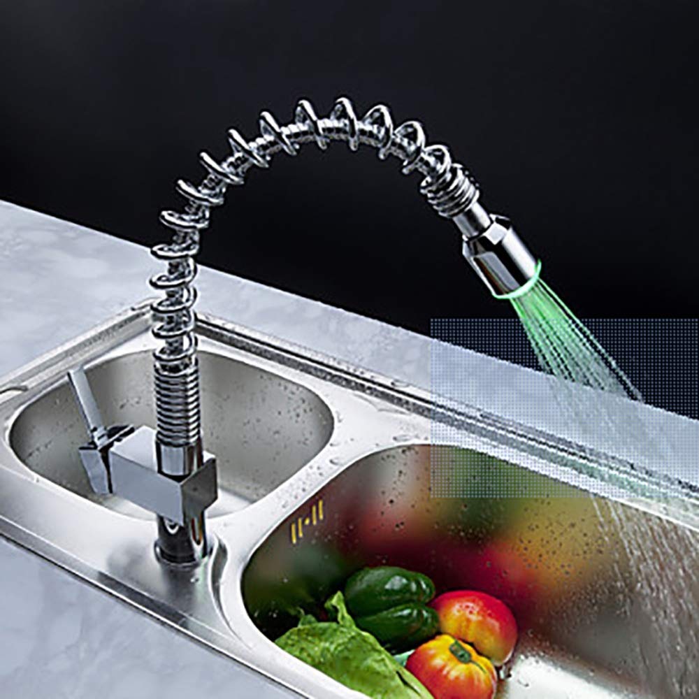 Grifo Monomando Led Cocina Cascada Grifo de latón Fregadero Doble sin Plomo Estilo frío y Caliente Moda Clásico Grifo extraíble para Fregadero Temperatura del Agua Inducción Decoloración Válvula