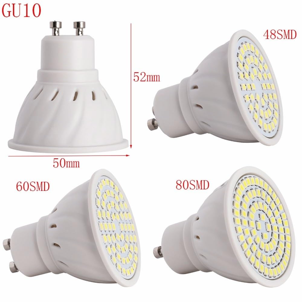 HHF Iluminación del hogar, Paquete de 50, lámpara de foco LED AC220V GU10 SMD2835 48/60/80 LED lámparas LED bombilla for el hogar(Warm White,GU10 80LEDs)