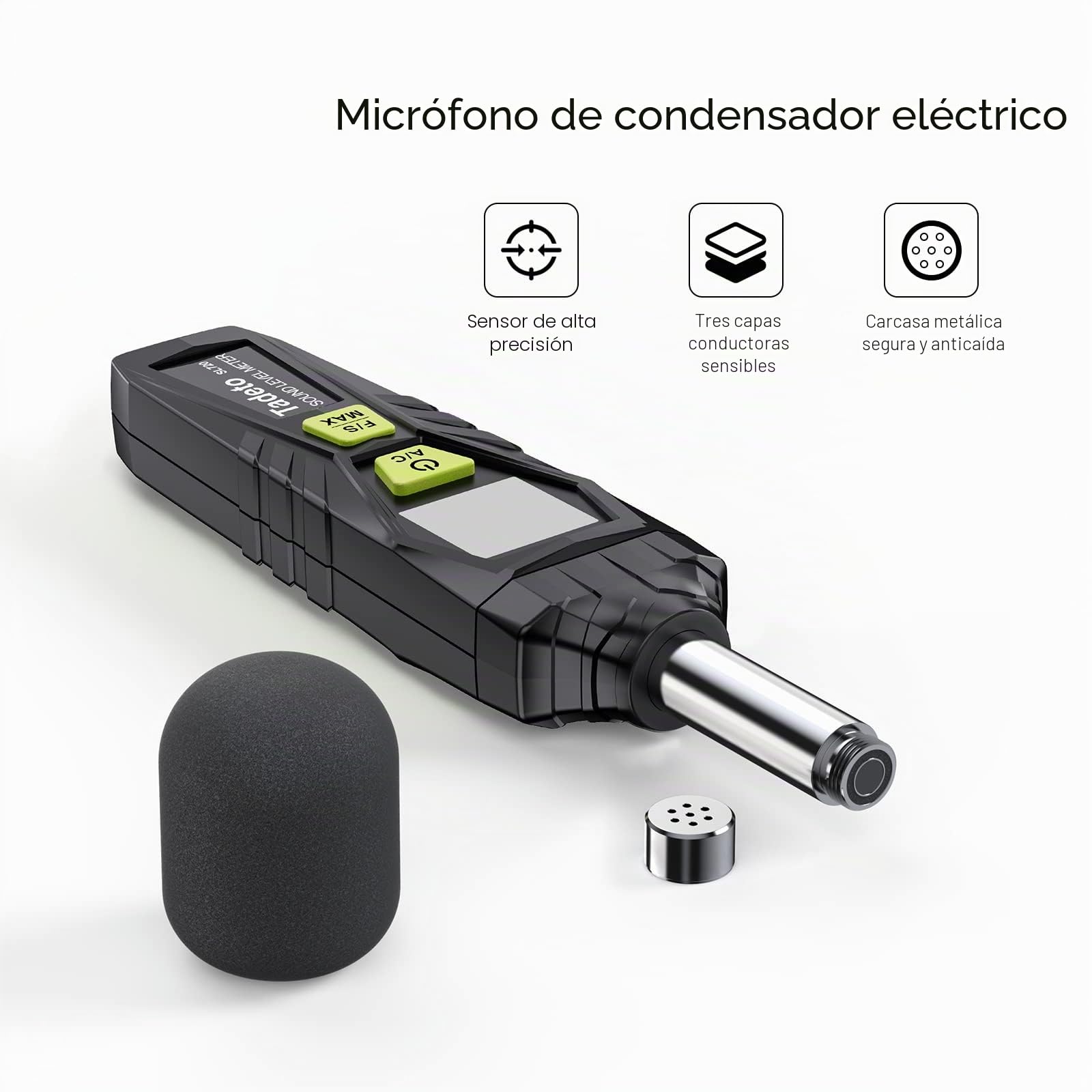 Sonometro Tadeto Medidor Decibelios Portátil Sonometro 30dB a 130dB con Pantalla LCD A/C Ponderado Para Fábricas en Casa