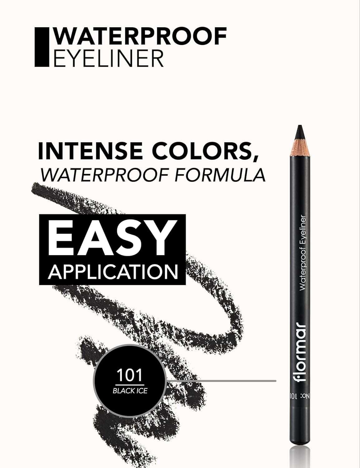 Flormar Mat Bitişli Suya Dayanıklı Göz Kalemi (SİYAH) - Waterproof Eyeliner - 101 Black Ice - 8690604109012