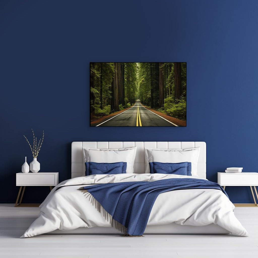 Canvas for Living room. Journey Through Tranquility: A Road Less Traveled Amidst the Forest's Embrace, 27 x 18 inch Canvas Wall Art - Contemporary Masterpieces - Modern Home Decor