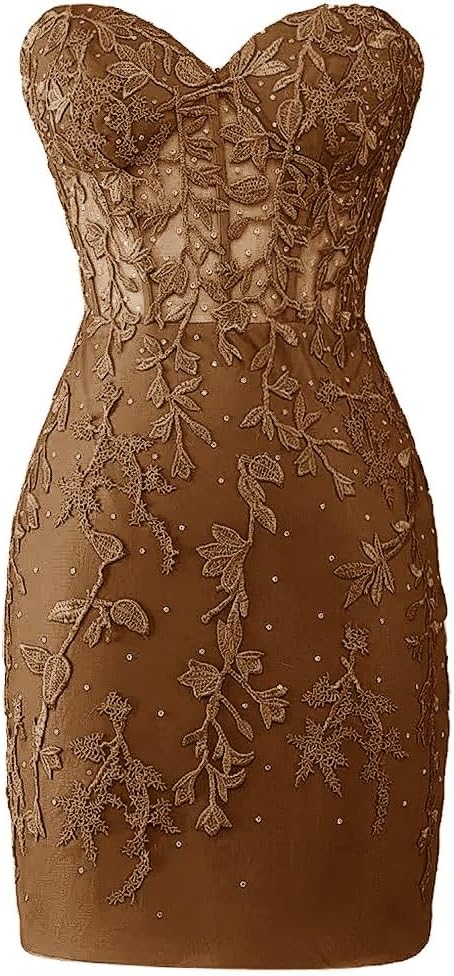 Strapless Homecoming Dress for Teens Lace Applique Prom Dresses Short Tight Cocktail Dress