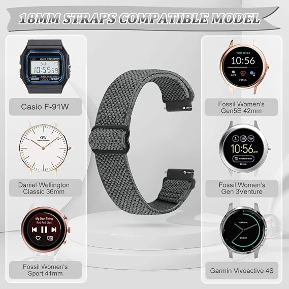 Elastic Watch Straps Compatible with Casio F-91W/F-84/F-94/F-105/F-108/AE-1200/W-217H/W-218H/A-158W/A-168W/SGW-300H/W-800H, Adjustable Stretchy Sport Strap Comfortable Nylon Replacement Band