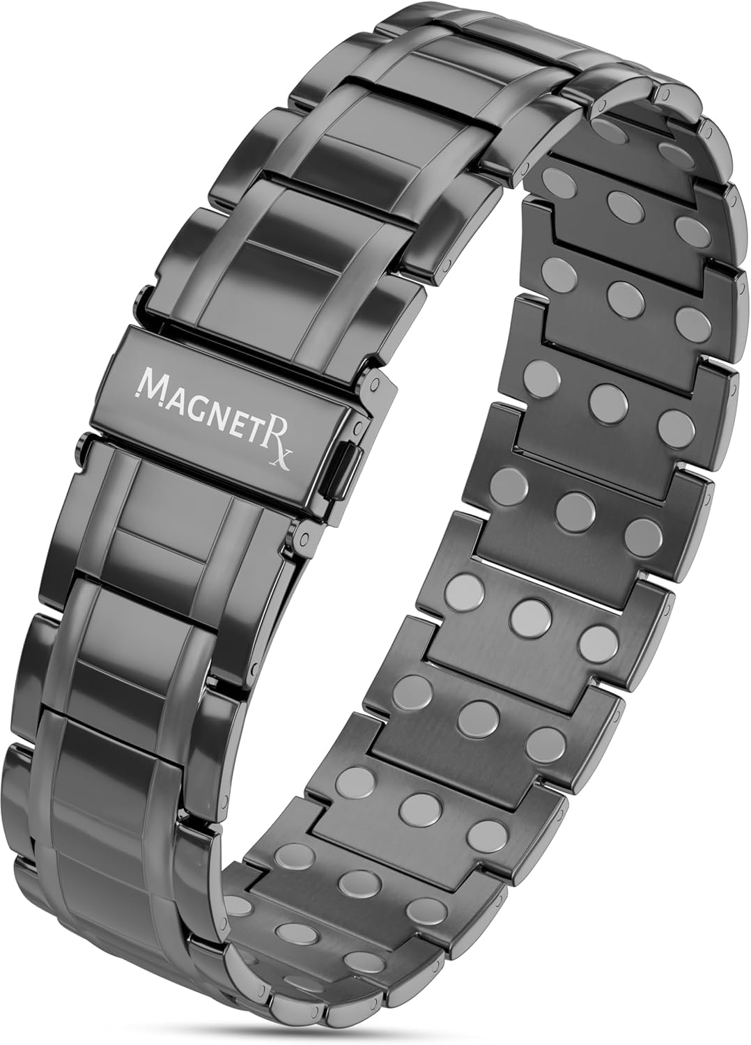 MagnetRX® 3X Strength Magnetic Bracelets for Men – Effective Magnetic Mens Titanium Bracelet – Premium Fold–over Clasp & Adjustable Length with Sizing Tool & Gift Box (Gunmetal)