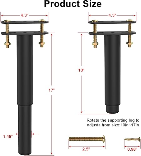 Miniatura 4 de ForoGore 4 patas de soporte de marco de cama de altura ajustable de 7 a 13 pulgadas patas de metal ajustables multifunción patas de soporte central