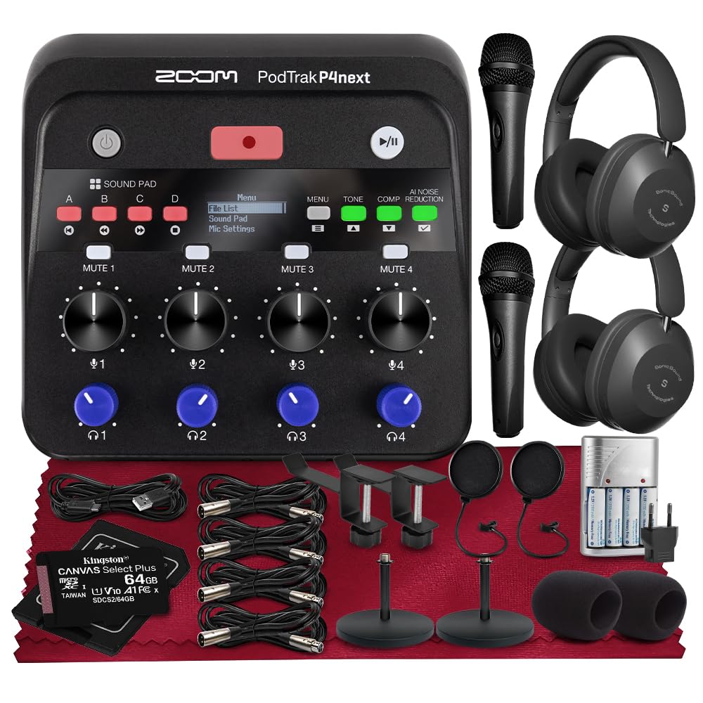 Zoom PodTrak P4next Podcast Recorder, Portable Multitrack Audio Recording w/ 4 Mic Inputs…