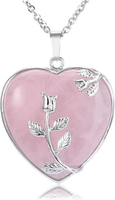 CrystalTears Natural Healing Crystal Necklace Flower Wire Wrapped Heart Stone Pendant Gemstone Necklace Jewelry for Women Girls