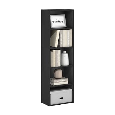 Furinno LUDER Book Shelf, 5-Cube Bookshelf, Bookcase with Open Shelf, 9.4 x 15.8 x 52, for Living Room, Bedroom, Home Office, Blackwood