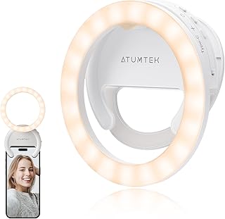 ATUMTEK 4" Rotatable Selfie Ring Light for Phone, Rechargeable Clip-on Ring Light for Photo and Video, 3 Color Temperatures for Streaming, TikTok, Instagram, Zoom Meeting and Video Conference, White
