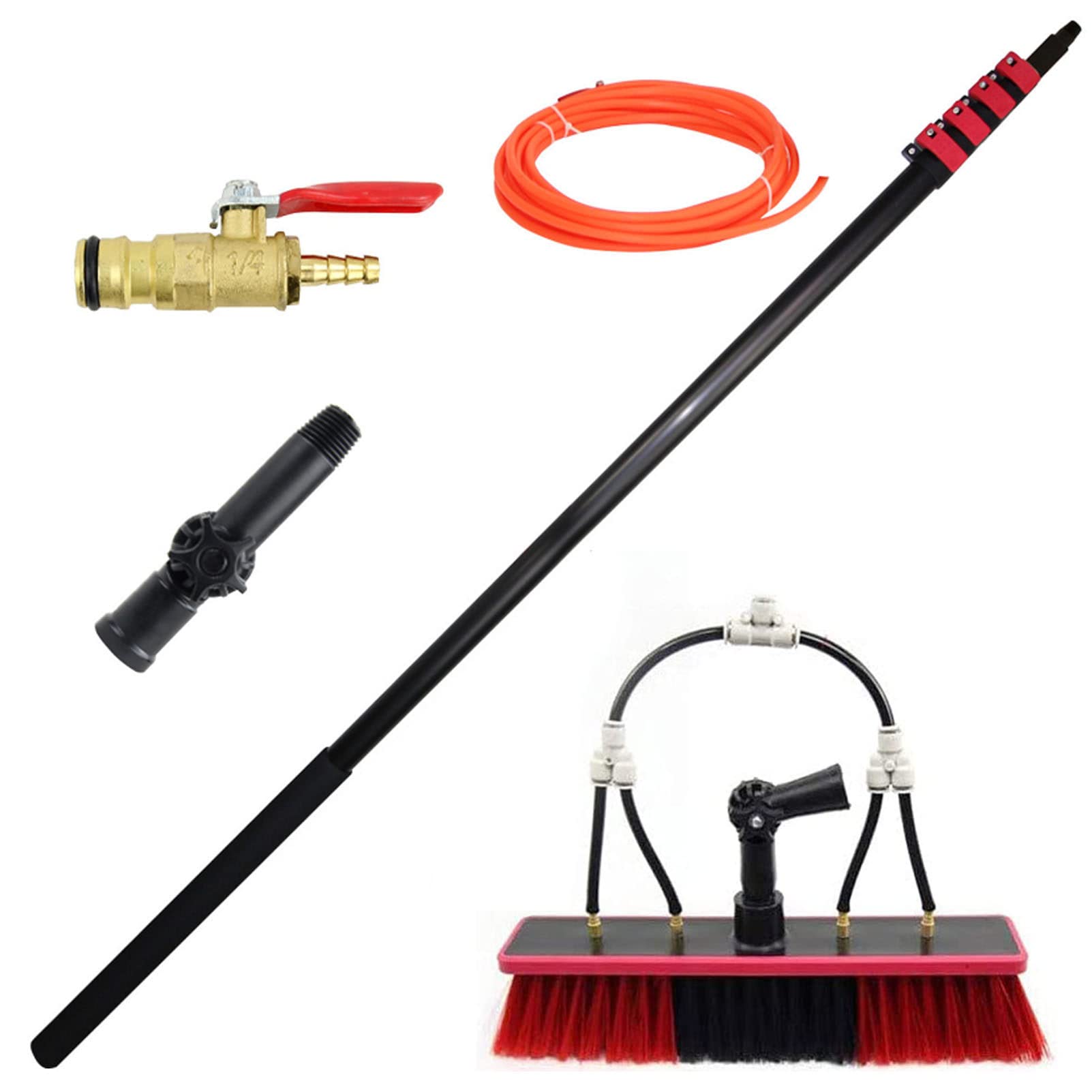OLSKFUH Telescopic Window Cleaning Pole Kit 3.6-12M Water Fed Brush With Hose Spray Perfect For Solar Panels & High Reach Outdoor Window Cleaning Equipment,35cm Brush Head-8M/27FT