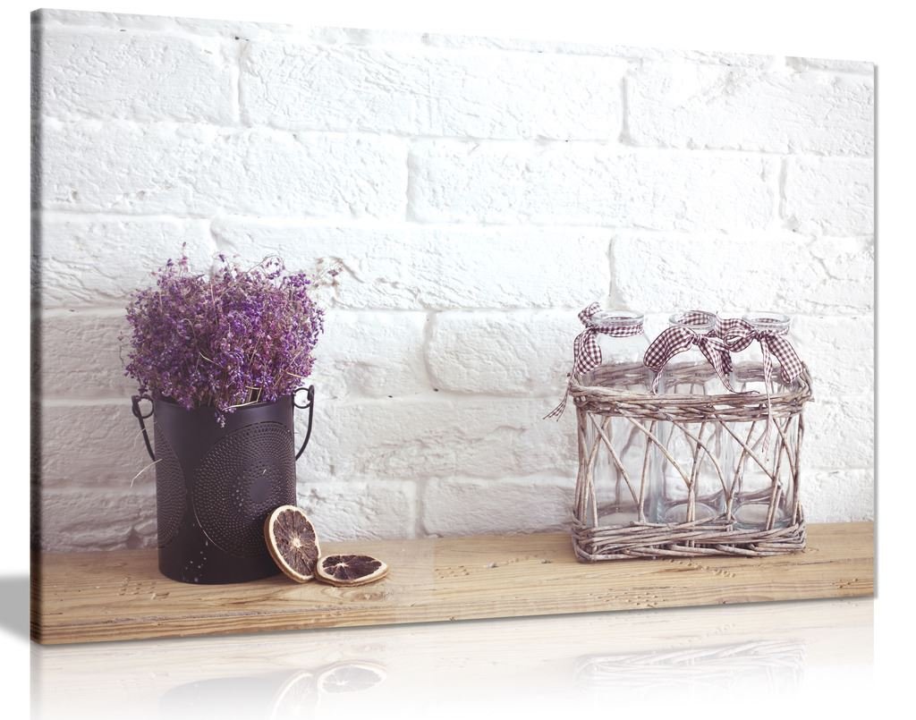 Panther Print Lavender Rustic Home Decor Flowers Canvas Wall Art Picture Print (24X16)