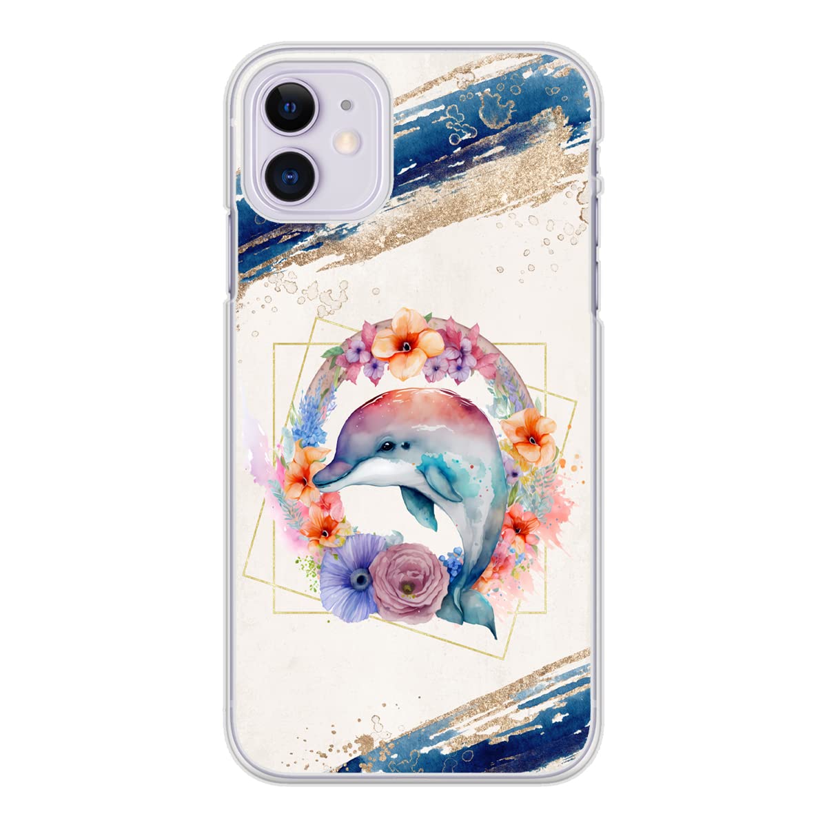 Dolphin Silicone Case For iPhone Models 14 13 12 11 8 7 6 5 X PRO MAX XS SE XR PLUS Hard Back Case Clear Silicone Sides PC0469 (iPhone 5s)