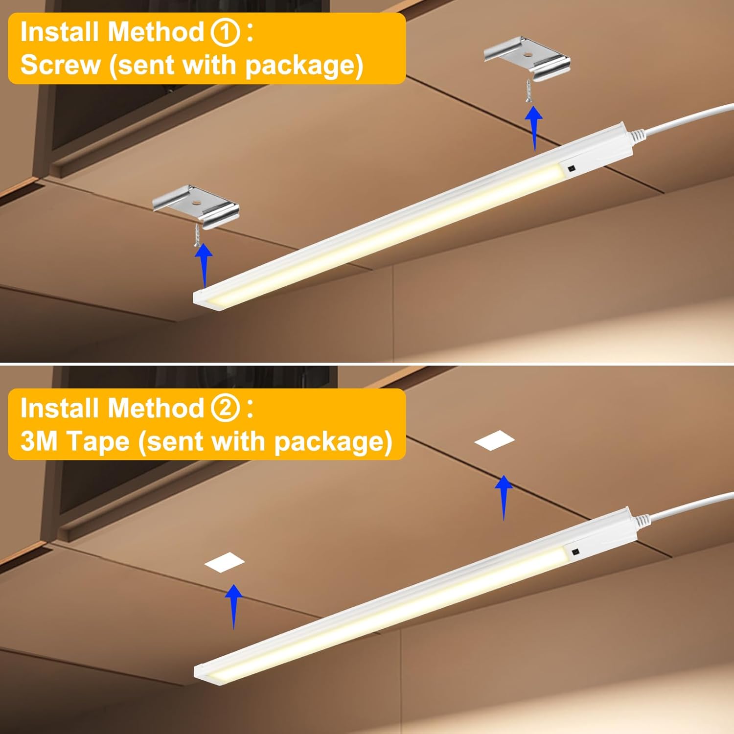 16 Inch Under Cabinet Lights Plug in, 96 LED with Hand Wave, 3 Colors Dimmable Under Cabinet Lighting, 8W 500 Lumen, Under Counter Lights for Kitchen Cupboard Closet Desk Office Garage,1 Pack