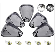 5pcs Smoked Roof Running Light Cab Marker Smoke Cover Lens + 5x T10 6-3020-SMD White LED Bulb for 1999-2016 Ford F150 F250 F350 F450 F550 E150 E250 E350 E450 E550